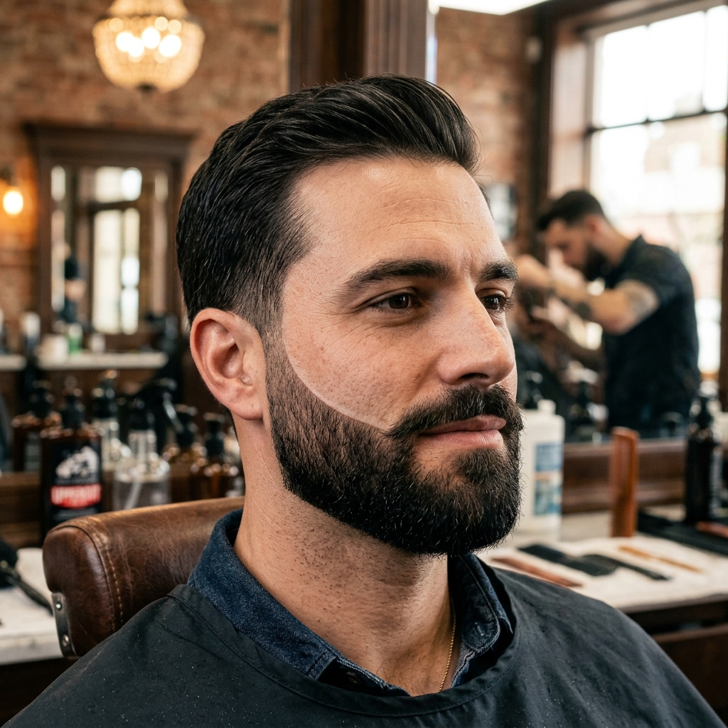 Sharp premium beard lineup and razor shape