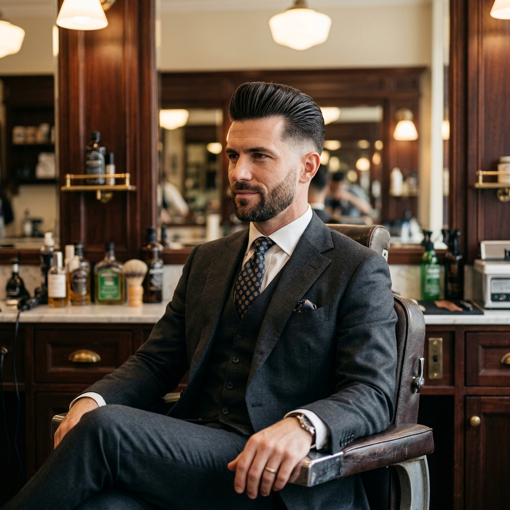 Sleek textured pompadour haircut for men